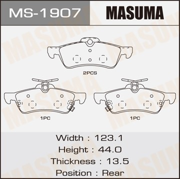 колодки дисковые з.!\ Toyota Yaris 1.0VVT-i/1.3VVT-i/D-4D 06> MS1907 MASUMA