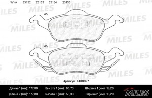 Колодки тормозные передние (без датчика) (Смесь Low-Metallic) (FORD FOCUS I) (TR E400027 MILES