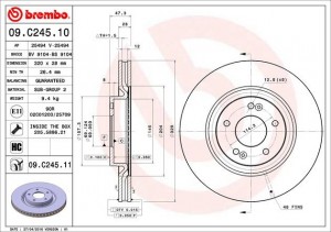 Диск тормозной HYUNDAI i40 (11-),ix35 (13-) KIA Optima (11-) (R17) передний (1шт 09.C245.11 BREMBO