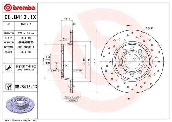 Диск перфорированный Brembo Xtra 08.B413.1X 08.B413.1X BREMBO