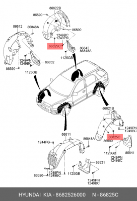 Клипса HYUNDAI Accent (05-),Tucson (04-10) крепления подкрылка переднего OE 8682526000 HYUNDAI KIA