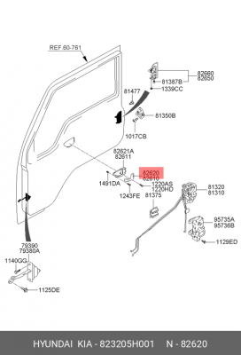 Ручка HYUNDAI HD65,72,78 двери внутренняя правая OE 823205H001 HYUNDAI KIA