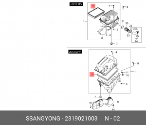 Фильтр воздушный SSANGYONG Rodius (04-),Stavic (13-) (D27,E32) OE 2319021003 SSANG YONG