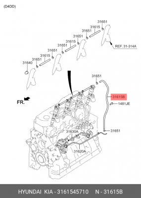 Шланг топливный HYUNDAI County сливной от форсунок OE 3161545710 HYUNDAI KIA