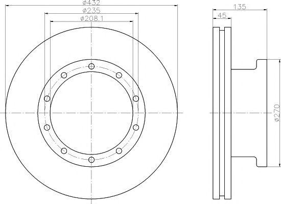 Диск тормозной MAN F2000,TGA задний (431.8/235х135х45 10n М16х1.5) (1шт.) TEXTAR 93087000 TEXTAR