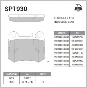 Колодки тормозные дисковые MB W163/55AMG 3.5-5.5/4.0CDi 98 SP1930 SP1930 SANGSIN