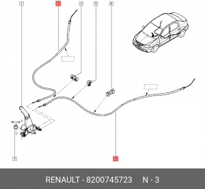 трос ручника задний!\ Renault Sandero 1.4/1.6 07> 8200745723 RENAULT