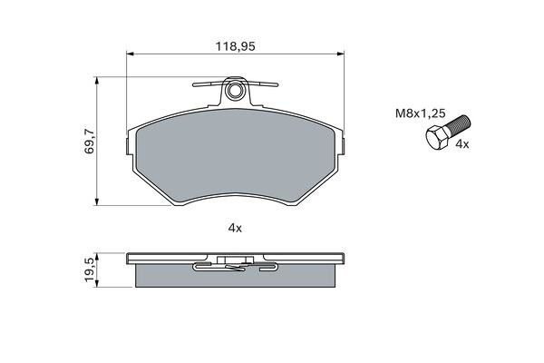 Колодки тормозные VW Passat (95-99) (1.6/1.9 TDI/2.0) AUDI A4 (1.6/1.9) передние 0 986 494 021 BOSCH