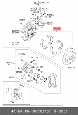 Колодки тормозные HYUNDAI Santa Fe (05-) задние барабанные (4шт.) OE 583052BA00 HYUNDAI KIA