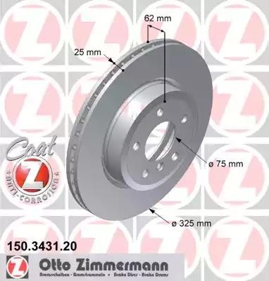 диск тормозной !перед. 325x25/62-5x120 \ BMW X3 2.0/2.5/3.0 04-10 150.3431.20 ZIMMERMANN
