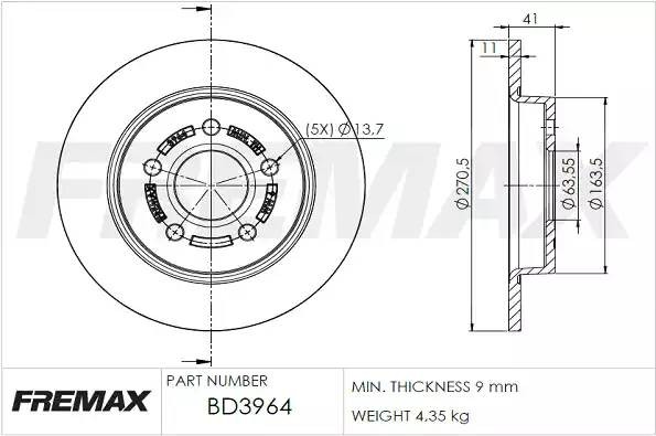 диск тормозной задний!\ Ford Focus III 1.6-2.0 11> BD3964 FREMAX