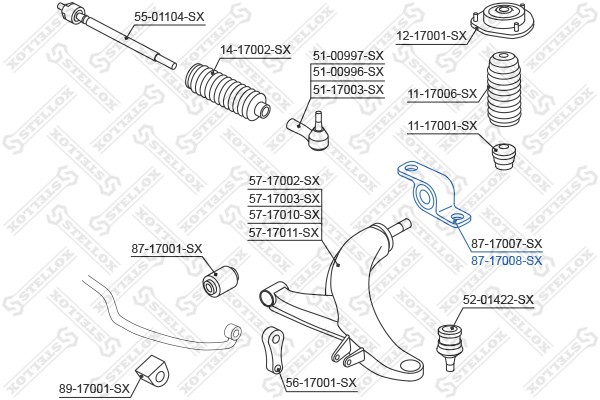сайлентблок рычага зад. л.!\ Subaru Impreza 93>/Legasy 89>/Forester 98-02 87-17008-SX STELLOX