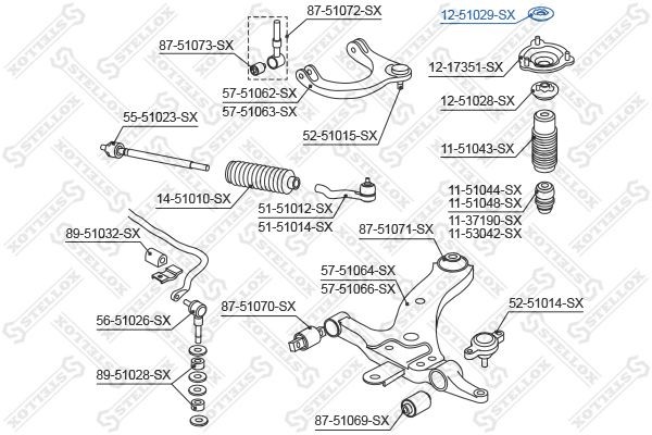 опора амортизатора переднего верхняя!\ Hyundai Sonata EF 01-04, KIA Magentis 01> 12-51029-SX STELLOX