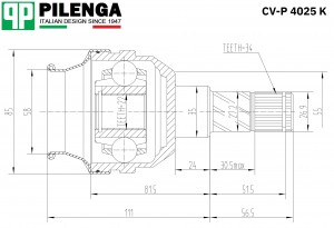 Шрус внутренний NEXIA, LANOS CV-P4025K CVP4025K PILENGA