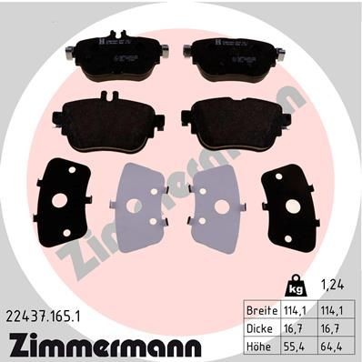 колодки дисковые !задн. 114x55x16 \ MB W205/S205 1.6/2.0/2.1D 13> 224371651 ZIMMERMANN