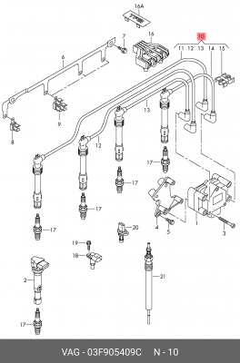 комплект проводов!\ VW Golf VI, Skoda Octavia/Yeti/Fabia, Audi A1/A3 1.2TSI 10> 03F 905 409 C VAG