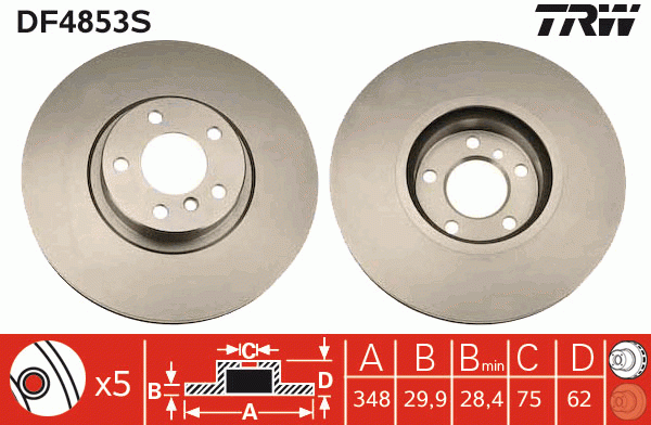 Диск тормозной передний BMW X5 E70, F15, X6 E71-72 DF4853S DF4853S TRW