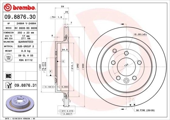Диск тормозной 09.8876.31 09.8876.31 BREMBO