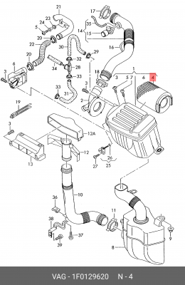 Фильтр воздушный VW AUDI SEAT SKODA (1.2/1.4/1.6/1.8/2.0 FSI/TFSI) OE 1F0 129 620 VAG