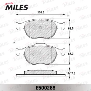 Колодки тормозные передние (Смесь CERAMIC серия PRO) FORD TRANSIT/TOURNEO CONNEC E500288 MILES