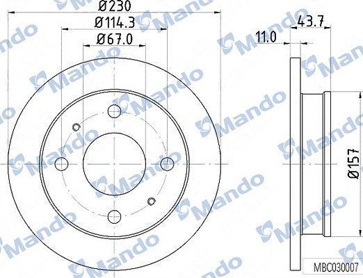 Диск тормозной PEUGEOT 301 (13-) CITROEN C3 (02-) передний (1шт.) MANDO MBC030008 MANDO