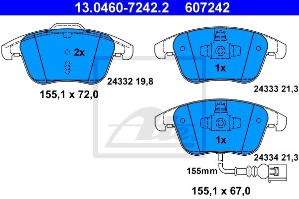 Колодки тормозные VW Passat (05-) SKODA Octavia (04-) передние (4шт.) ATE 13.0460-7242.2 ATE