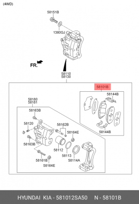 Колодки тормозные Передние 58101-2SA50 HYUNDAI KIA