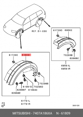уплотнитель !расширителя крыла переднего \ Mitsubishi L200 06>/Pajero/Montero Sp 7407A186XA MITSUBISHI