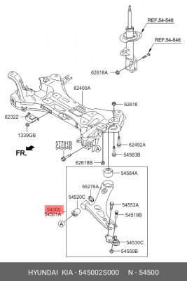 Рычаг подвески HYUNDAI ix35 (10-) KIA Sportage (10-) передней нижний левый OE 54500-2S000 HYUNDAI KIA