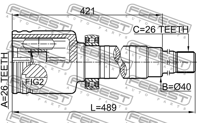 FORD TRANSIT CONNECT (2002>) 26X40X26 ПРАВЫЙ 2111-TC726RH FEBEST