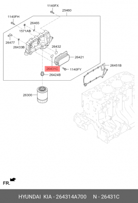 Кольцо уплотнительное HYUNDAI EX6,8 (15-) дв.D4CC теплообменника OE 264314A700 HYUNDAI KIA