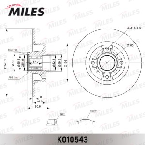 Диск тормозной задний с подшипником RENAULT CLIO III 05-/MEGANE II 02- / NISSAN  K010543 MILES