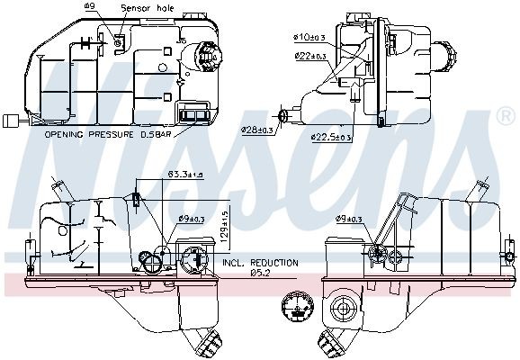 бачок расширительный! с крышкой 471x264x440\ MB Actros MP1 96>/MP2/MP3 02> 996033 NISSENS