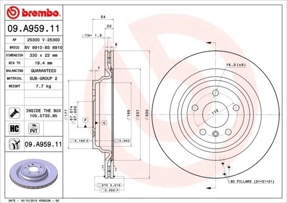 Диск тормозной 09.A959.11 09.A959.11 BREMBO