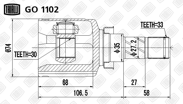 ШРУС Mitsubishi Lancer X (07-) 1.6i/1.8i (внутр.) (GO 1102) GO 1102 TRIALLI