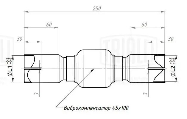 Переходник 40/40 L=250 под хомут с виброкомпенсатором 45х100 (нерж. алюм. сталь) EPC404045100 TRIALLI