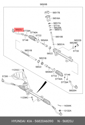 Наконечник рулевой тяги KIA Ceed (12-) правый OE 56820A6090 HYUNDAI KIA