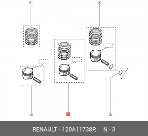поршень с кольцами! d79.5 1.2x1.5x2.5 STD\ Renault Megane/Clio 1.6 16V К7М 98> 120A11738R RENAULT
