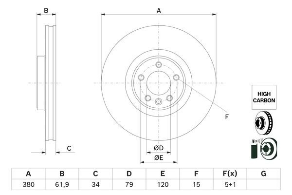 Диск тормозной LAND ROVER Range Rover (12-) передний (1шт.) BOSCH 0 986 479 B18 BOSCH
