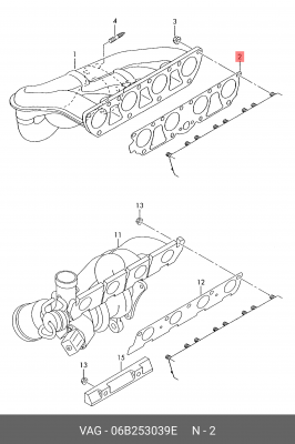 Прокладка коллектора VW Passat (08-13) выпускного OE 06B 253 039 E VAG