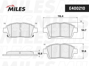 Колодки тормозные передние (без датчика) (Смесь Low-Metallic) (TOYOTA COROLLA E1 E400210 MILES