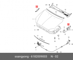 Петля SSANGYONG Kyron (05-) капота правая OE 6182009003 SSANG YONG