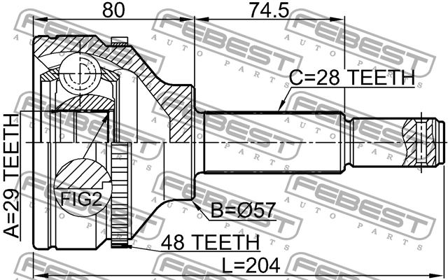 ШРУС НАРУЖНЫЙ 29X57X28 подходит для FORD TRANSIT TT9 2006-2013 [EU] 2110-TT9A48 2110-TT9A48 FEBEST