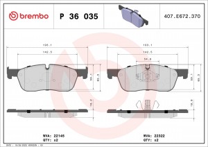 Колодки тормозные RANGE ROVER Velar JAGUAR XE,XF передние (4шт.) BREMBO P36035 BREMBO