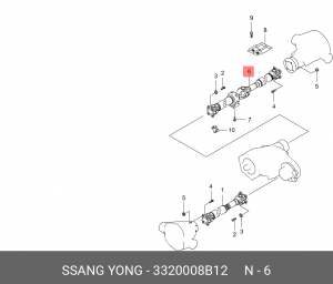 Вал карданный SSANGYONG Rexton (06-) (D27,E32) (AWD) задний (L=1295.1мм) OE 3320008B12 SSANG YONG