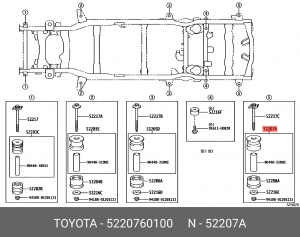 подушка рамы!\ Toyota Land Cruiser PRADO GDJ15#/GRJ15#/TRJ150 09> 52207-60100 TOYOTA
