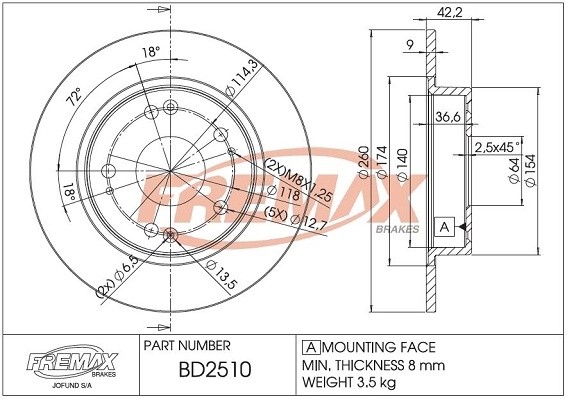 диск тормозной задний!\ Honda Civic 1.3/1.4/1.8/2.2CTDi 06> BD2510 FREMAX