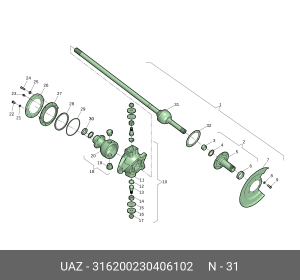 Шарнир кулака поворотного УАЗ-3163 Патриот левый длинный L=1120мм (сепаратор) (О 316200230406102 UAZ UAZ