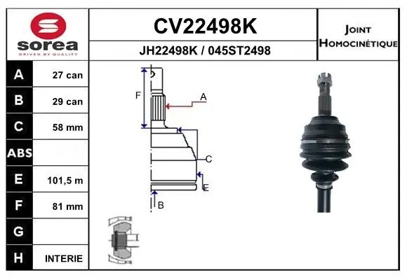 Шарнирный комплект, приводной вал CV22498K EAI