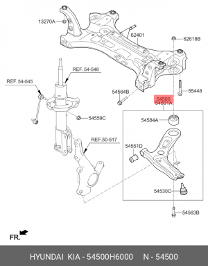 Рычаг подвески HYUNDAI Accent (06-11) передней нижний левый OE 54500H6000 HYUNDAI KIA